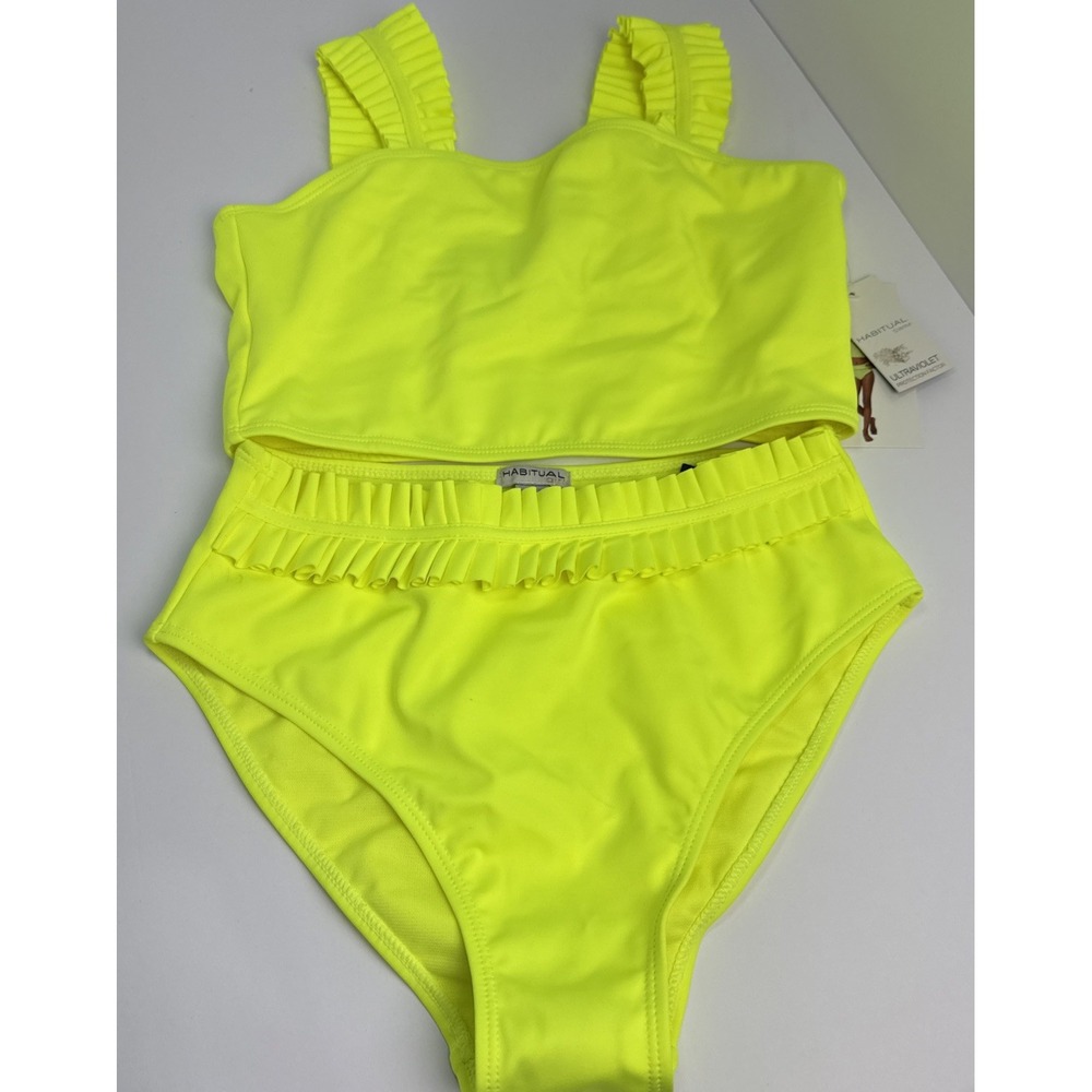Habitual Girl Neon Yellow Bikini Set 2-Piece UPF 50+ Size 14 NWT High Waist #113